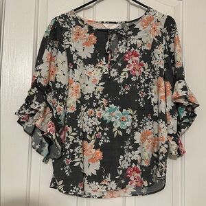 LC Lauren Conrad - Gray Floral Women’s Blouse Sz Medium